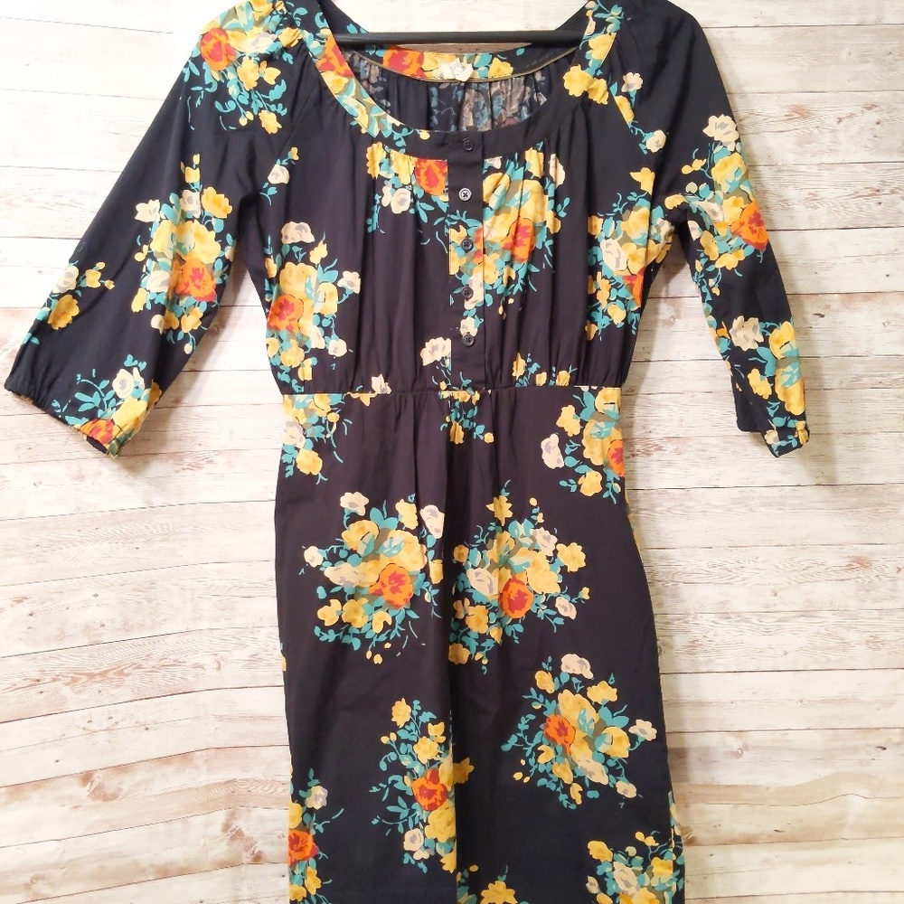 Anthro maeve floral black dress